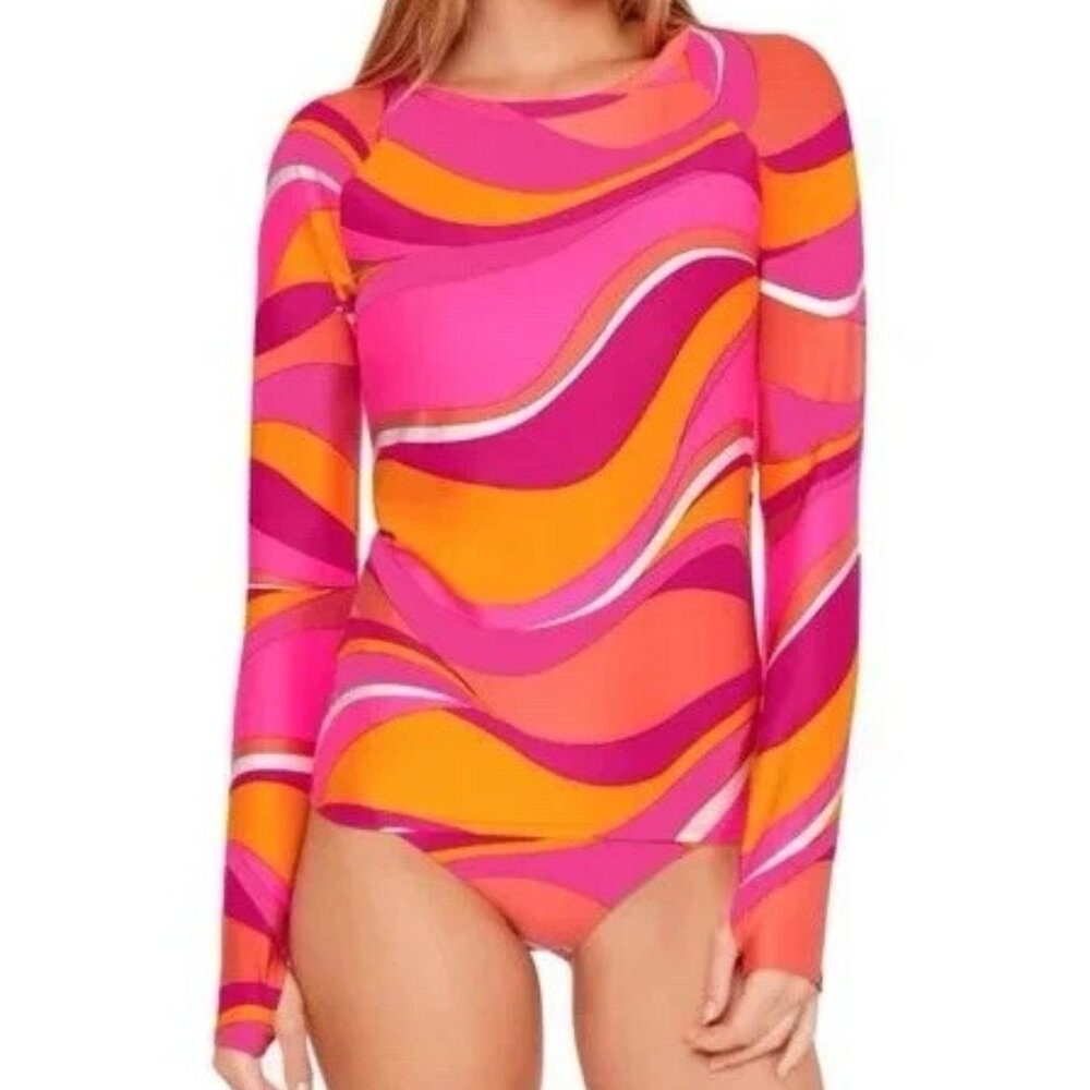 Trina Turk Women's Vivid Vista Long Sleeve One Piece Swimsuit‎ - Size M Medium